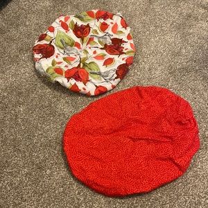 Set of 2 Homemade Womens Surgical Bouffant scrub caps- shades of red & birds